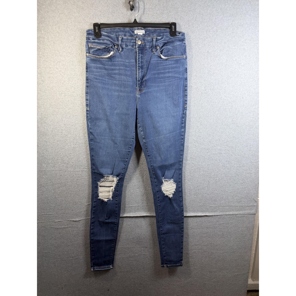 Good American Jeans Womens 14-18 Blue High Rise Distressed Skinny Stretch Denim